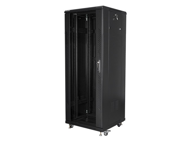 Szafa stojąca rack 19" 32U 600x600mm czarna (drzwi przednie szklane) Lanberg