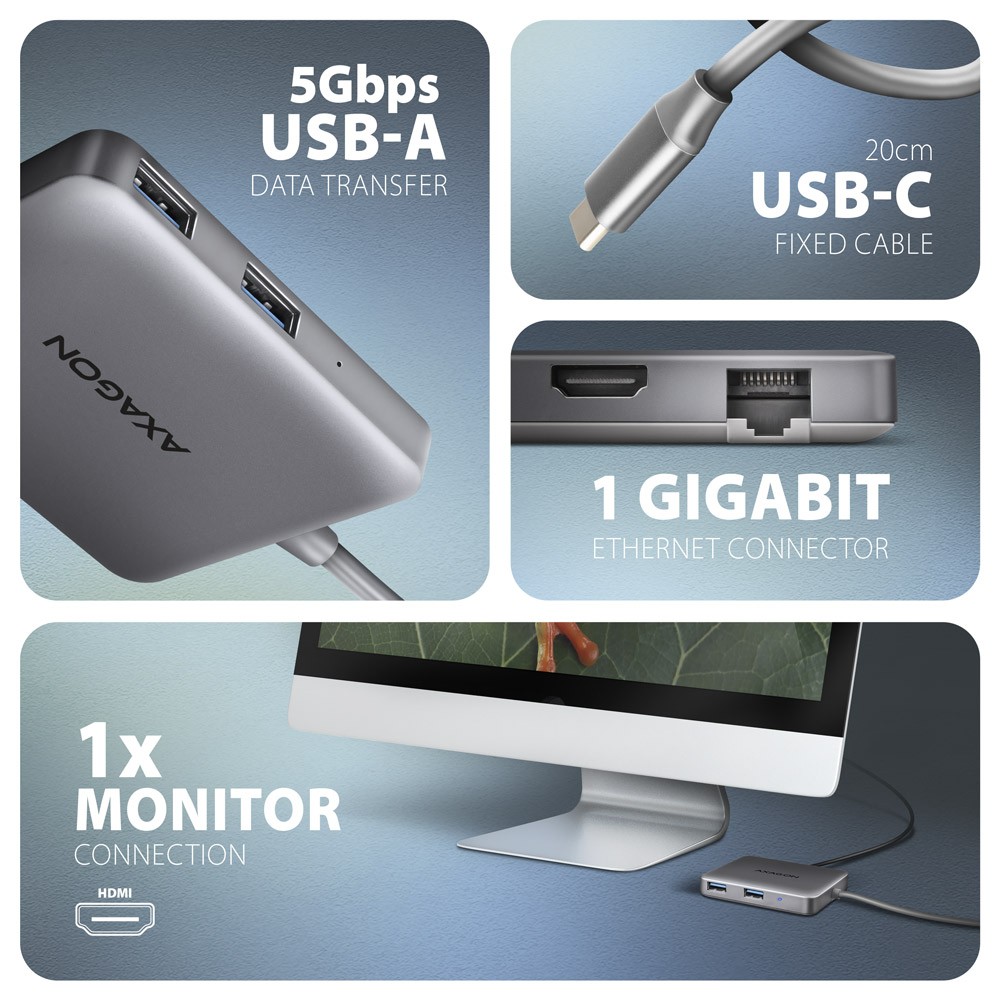 Stacja dokująca do laptopa USB Type-C 4K 1x HDMI 1x Ethernet 2x USB 3.0 1x USB-C PD 100W Axagon - obrazek 3