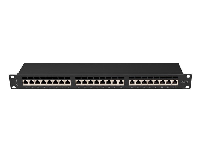 Patchpanel 19" 1U 24 porty kat. 6A FTP z organizerem kablowym Lanberg Czarny