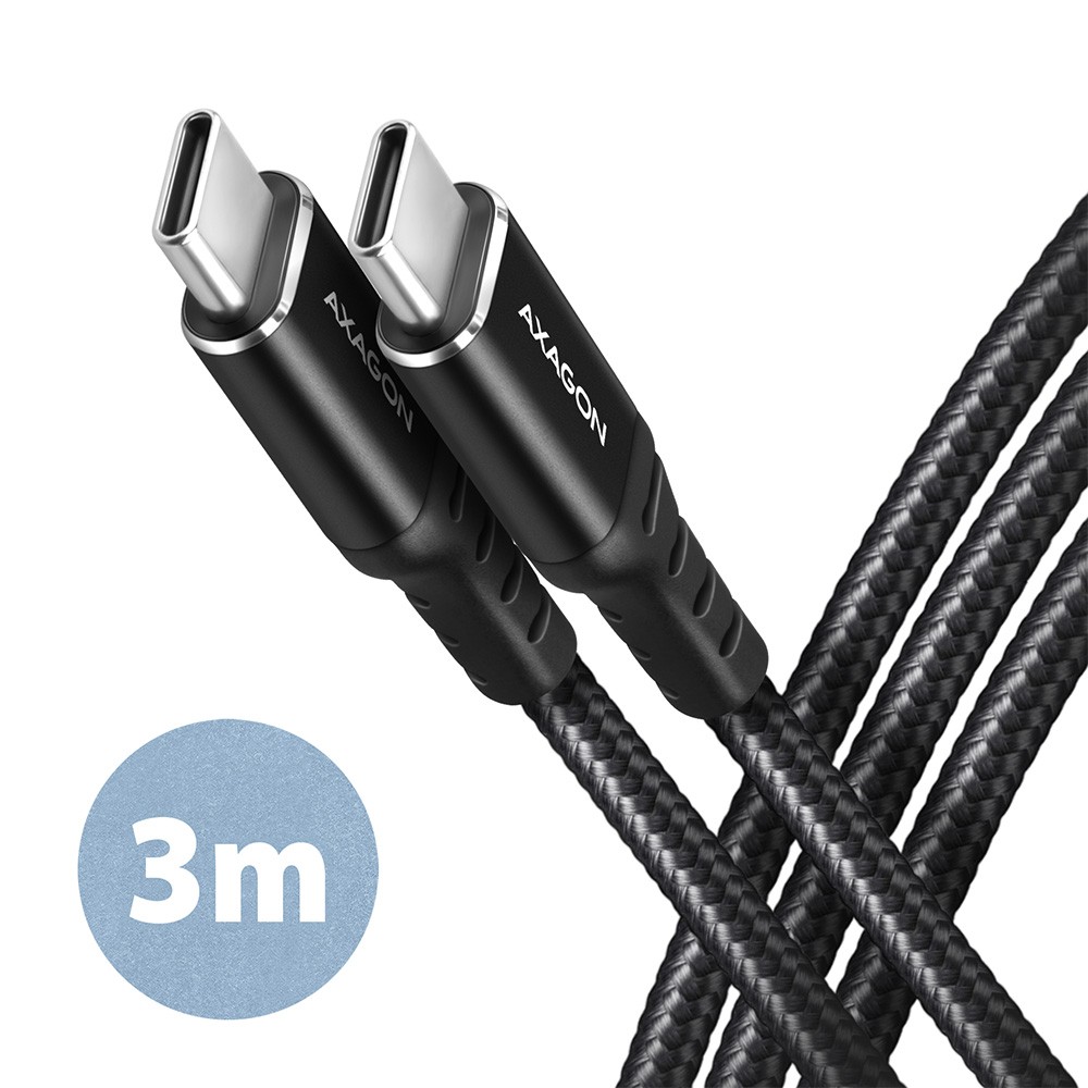 Kabel USB Type-C  3.0 m  Axagon 60W Oplot  Czarny