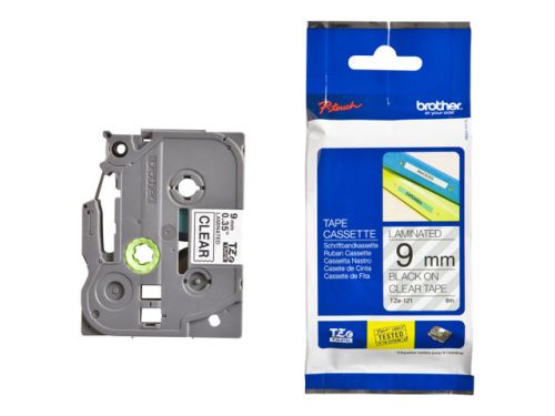 Taśma do drukarki etykiet Brother TZe121 9 mm Czarne na Przeźroczystym - obrazek 2