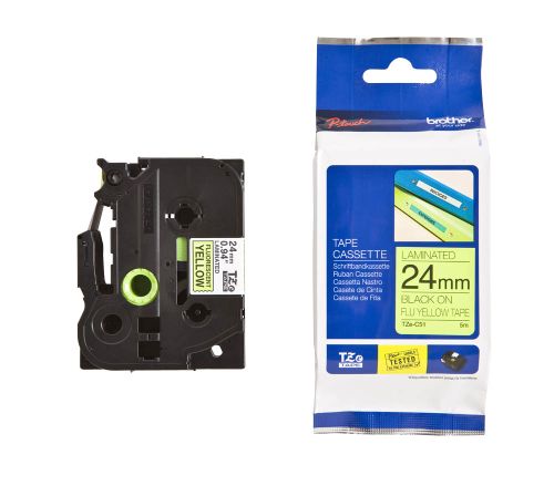 Taśma do drukarki etykiet Brother TZEC51 24mm Czarny na Fluorescencyjnym Żółtym - obrazek 4