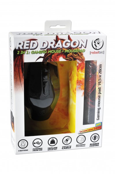 Mysz rebeltec Red Dragon Gamingowa USB + Podkładka - obrazek 2