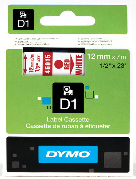 Taśma do drukarki etykiet Dymo D1 12 mm x 7 m biała taśma/czerwony nadruk