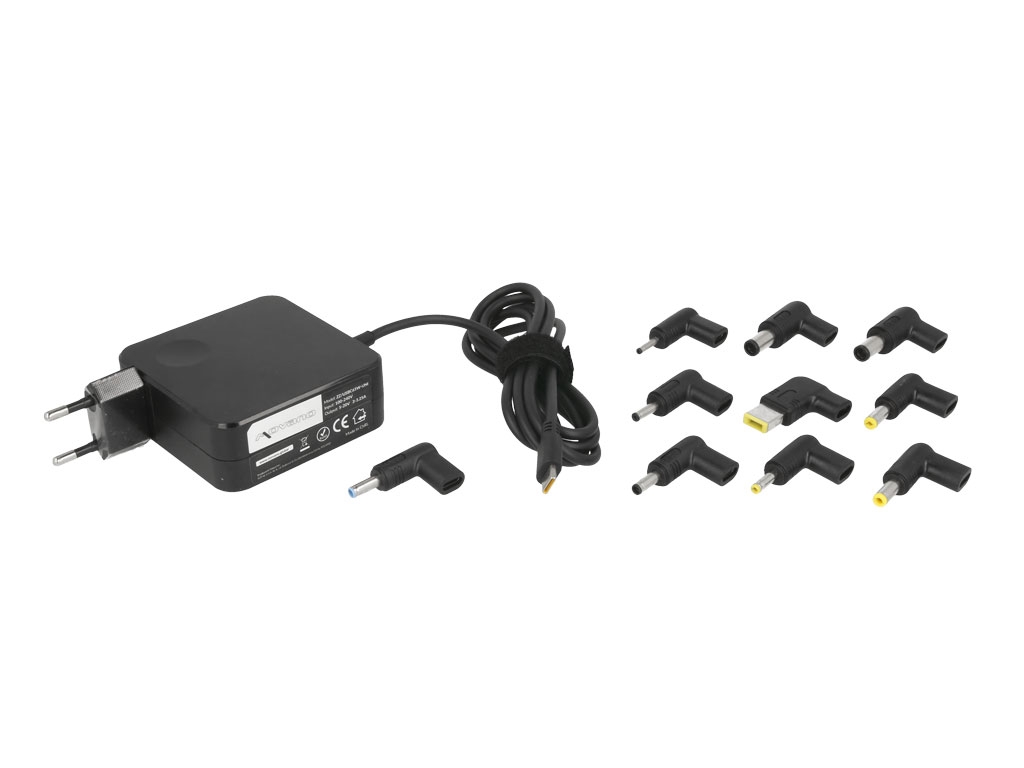 Zasilacz sieciowy do laptopa USB Type-C  65W  Uniwersalny 10 wtyków  Czarny
