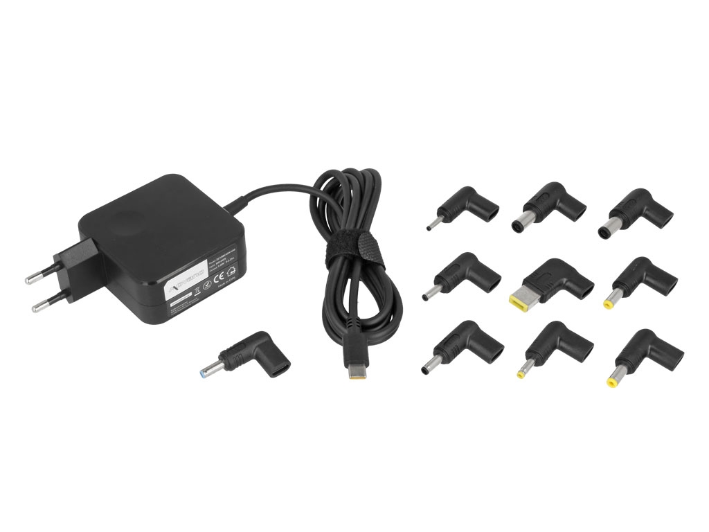 Zasilacz sieciowy do laptopa USB Type-C  45W  Uniwersalny 10 wtyków  Czarny