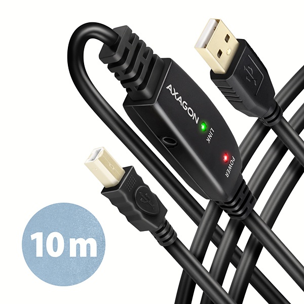 Kabel USB 2.0  A/B  10 m  aktywny  Axagon