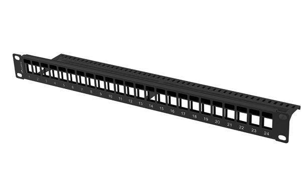Patchpanel 19" 1U 24 porty pusty  Czarny  Lanberg