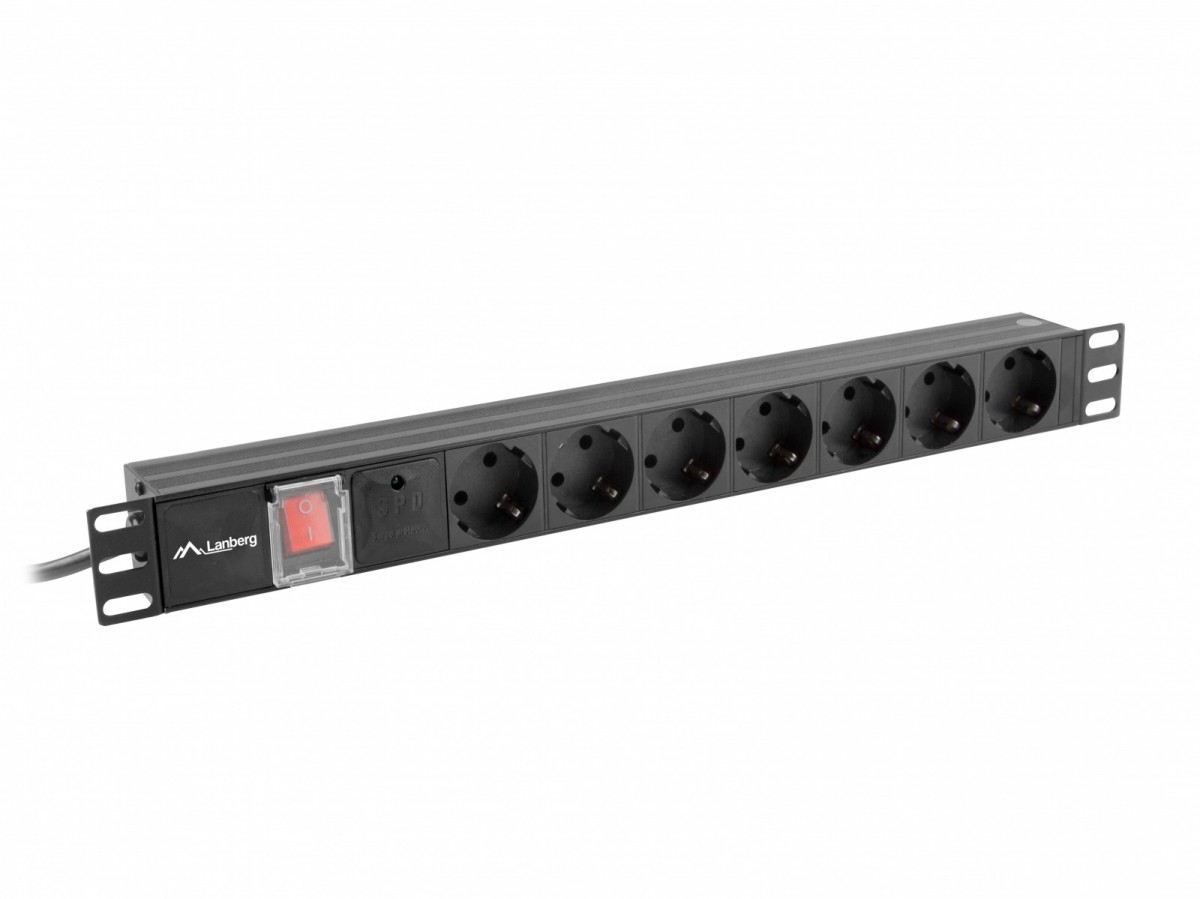 Listwa zasilająca Lanberg Rack 19" 1U 250V/16A  4000W  7 x Schuko; wtyk Uni-schuko  2.0 m  czarna