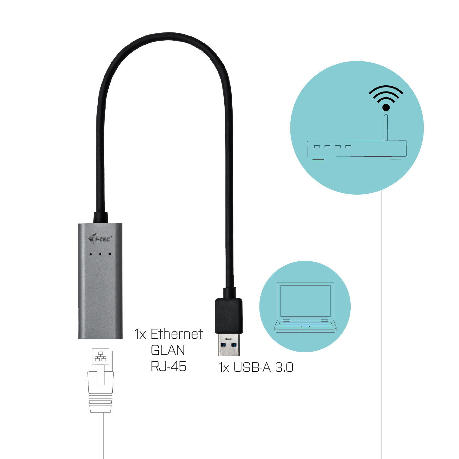 Karta sieciowa USB 3.0 LAN Gigabit Ethernet 10/100/1000 Mb/s RJ45 i-tec - obrazek 2