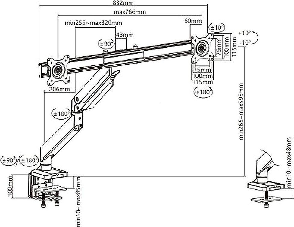 Uchwyt do mocowania LCD 17" - 32" - 16 Kg - 2 monitory - Biurkowy, regulowany Maclean - obrazek 2