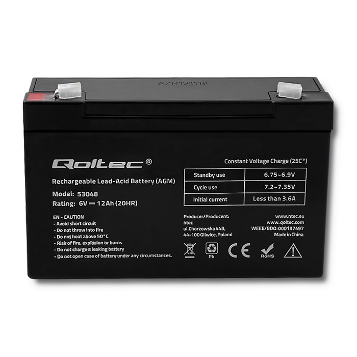 Akumulator UPS Qoltec AGM 6V 12Ah - obrazek 2