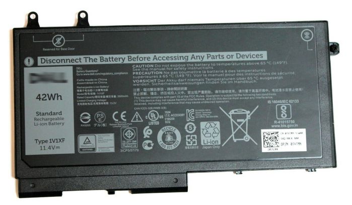 Bateria do laptopa Dell 42WHR, 3 Cell, Lithium Ion