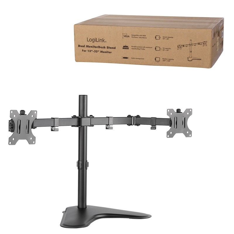 Uchwyt do mocowania LCD 13" - 32" - 8 Kg - 2 monitory - Biurkowy; obrotowy; dwuramienny LogiLink - obrazek 3