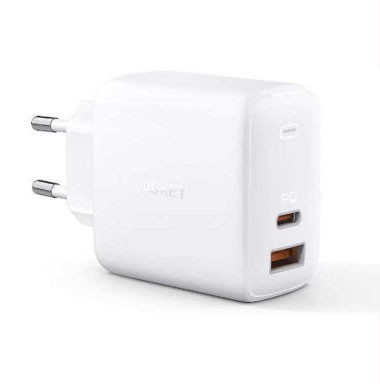 Ładowarka sieciowa USB GaN 65W 1 x USB Type-C + USB A PD Aukey Biała