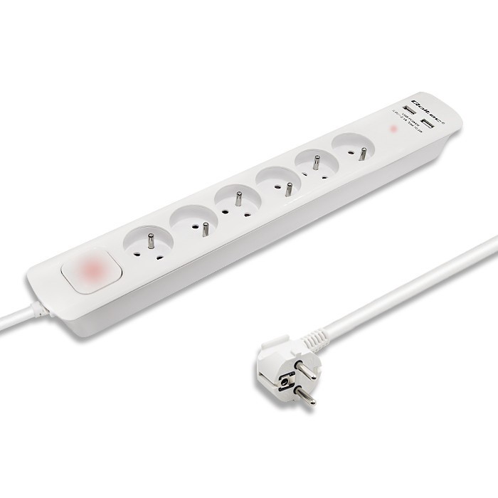 Listwa zasilająca Qoltec 6 gniazd 2 x USB 1.8m Biała