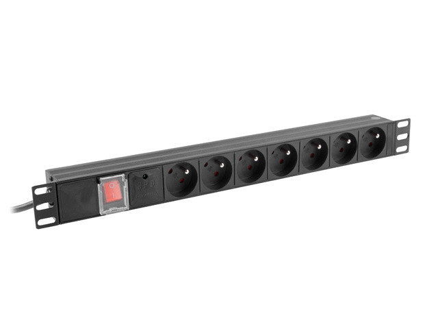Listwa zasilająca Lanberg Rack 19" 1U 250V/16A 4000W 7 x FR ; wtyk Uni-schuko 2.0 m czarna - obrazek 3
