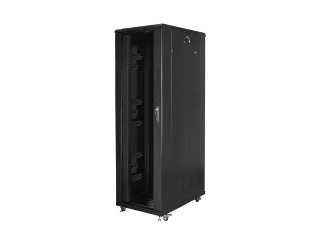 Szafa stojąca rack 19" 42U 800x1200mm czarna (drzwi przednie szklane) Lanberg