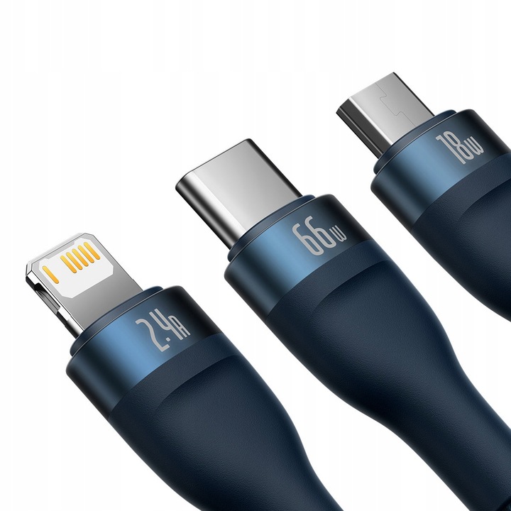 Kabel USB 2.0 na USB-C, microUSB, oraz Lightning 1.2 m 66W Baseus Czarny - obrazek 2