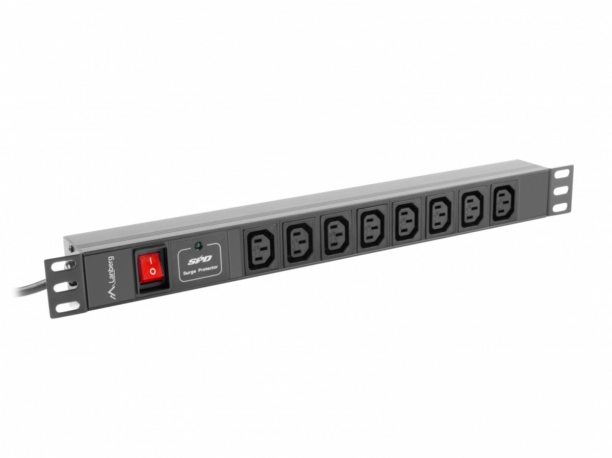 Listwa zasilająca Lanberg Rack 19" 1U 250V/16A 4000W 8 x IEC C13 ; wtyk C20 2.0 m czarna