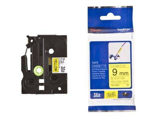 Taśma do drukarki etykiet Brother TZEFX621 9mm Czarny na Żółtym Flexible - obrazek 2