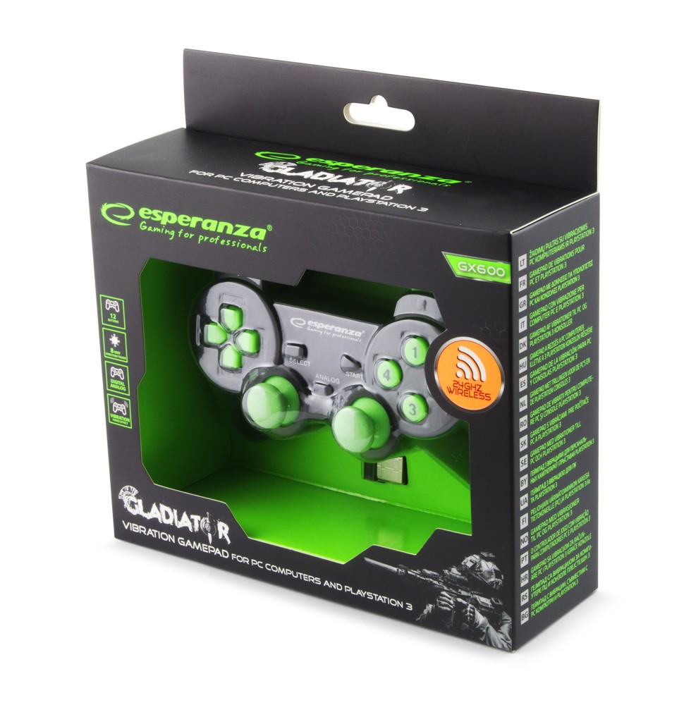 Gamepad Bezprzewodowy Esperanza Gladiator PS3/PC Czarno-zielony - obrazek 4