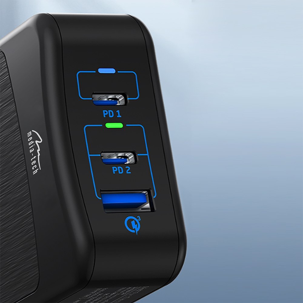 Ładowarka sieciowa USB 65W 2 x USB Type-C 1 x USB QC 3.0 Media-Tech - obrazek 2