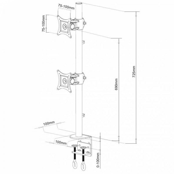 Uchwyt do mocowania LCD 13" - 27" - 20 Kg - 2 monitory - Biurkowy Techly - obrazek 3