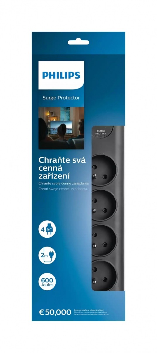 Listwa zasilająca Philips SPN7080BA/60 8 gniazd 2.0m Czarna - obrazek 2