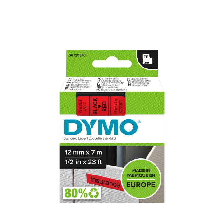 Taśma do drukarki etykiet Dymo D1 12 mm x 7 m czerwona taśma/czarny nadruk