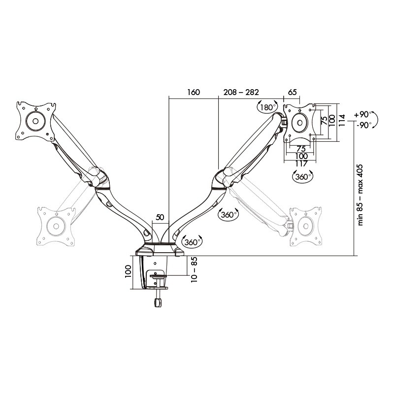 Uchwyt do mocowania LCD 13" - 27" - 9 Kg - 2 monitory - Biurkowy; obrotowy; dwuramienny LogiLink - obrazek 4