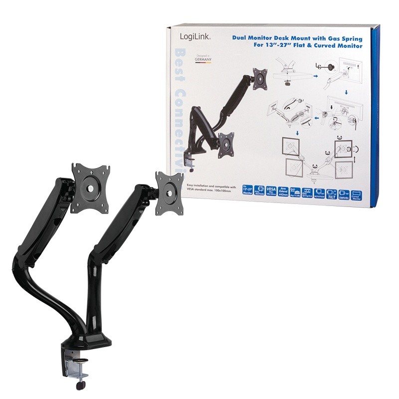 Uchwyt do mocowania LCD 13" - 27" - 9 Kg - 2 monitory - Biurkowy; obrotowy; dwuramienny LogiLink - obrazek 2