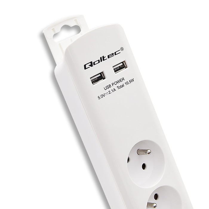 Listwa zasilająca Qoltec 4 gniazda 2 x USB 1.8m Biała - obrazek 3