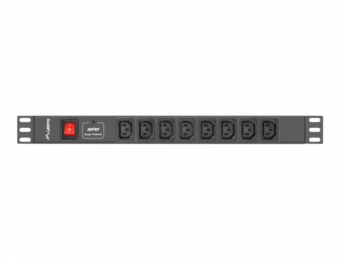 Listwa zasilająca Lanberg Rack 19" 1U 250V/16A 4000W 8 x IEC C13 ; wtyk C20 2.0 m czarna - obrazek 2