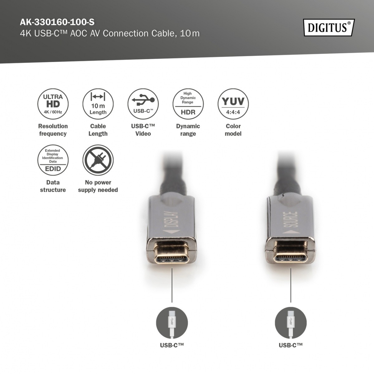 Kabel USB Type-C 10.0 m Digitus AOC 4K 60Hz - obrazek 3