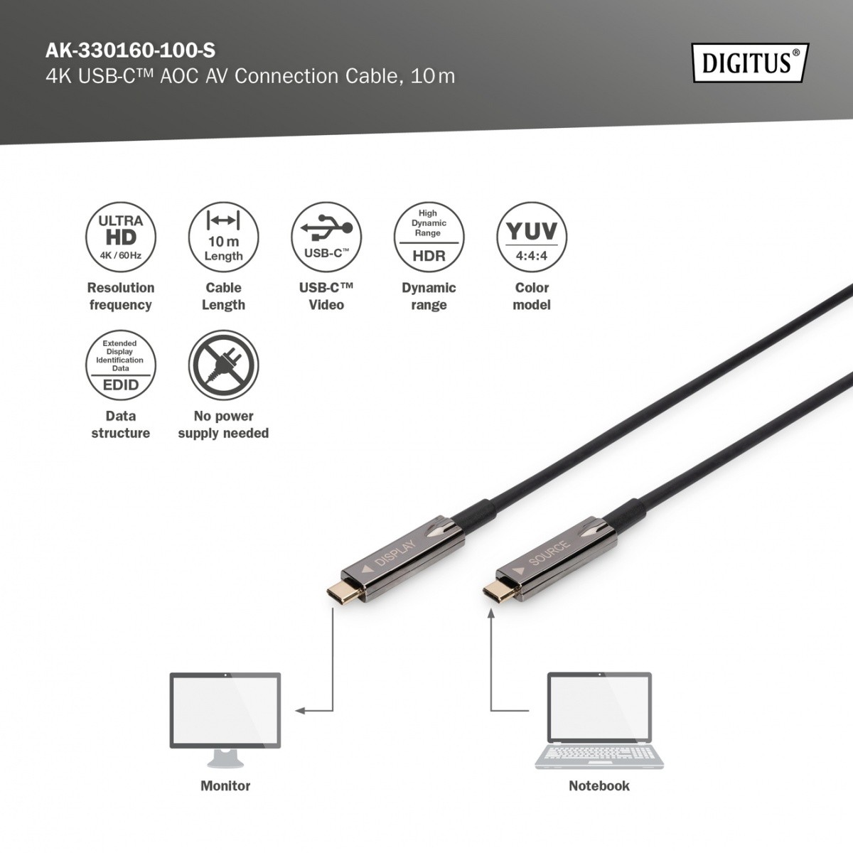 Kabel USB Type-C 10.0 m Digitus AOC 4K 60Hz - obrazek 4