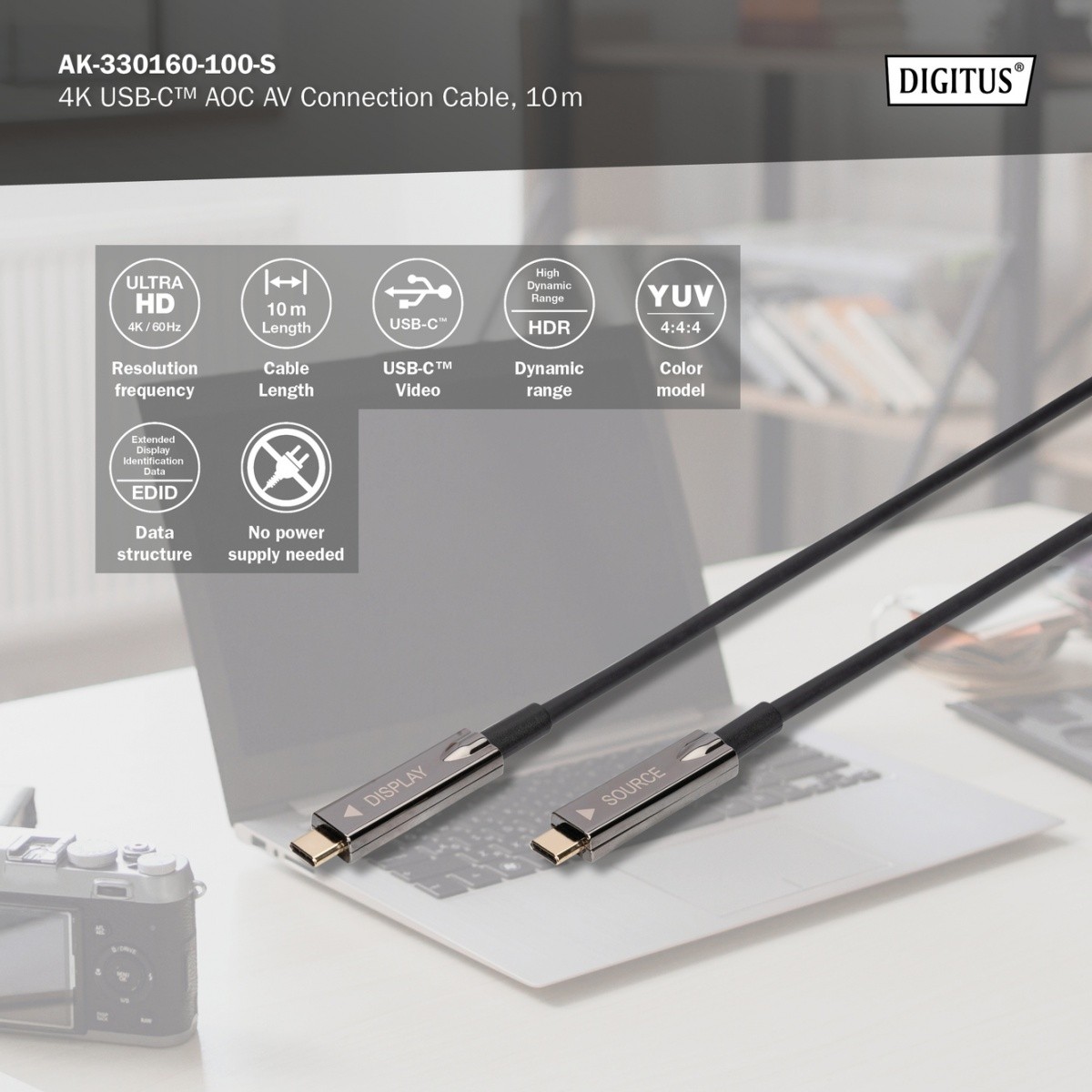 Kabel USB Type-C 10.0 m Digitus AOC 4K 60Hz - obrazek 5