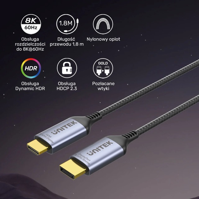 Kabel DisplayPort męski na HDMI męski 1.8 m Unitek 8K - obrazek 5