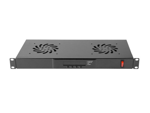 Panel wentylacyjny LCD poziomy 1U z termostatem do szaf, 19 cali, 2 wentylatory, 230V, czarny Lanberg