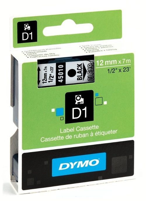 Taśma do drukarki etykiet Dymo D1 12 mm x 7 m przezroczysta taśma/czarny nadruk - obrazek 2