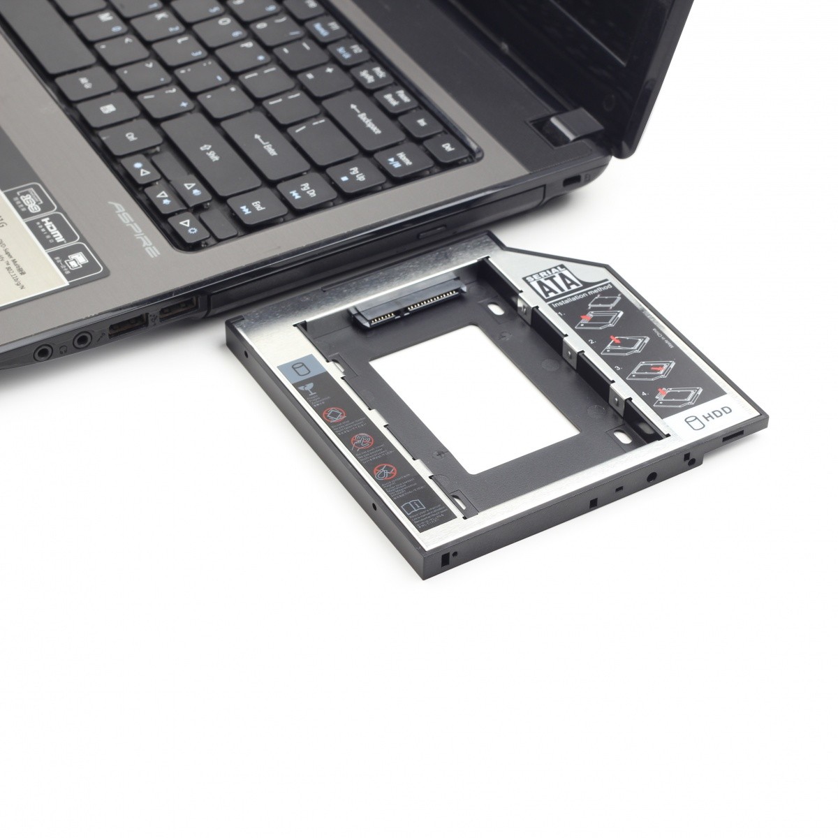 Kieszeń na drugi dysk do laptopa 2.5" SATA montaż do zatoki SATA 9.5 mm SSD; HDD - obrazek 5