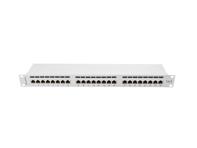 Patchpanel 19" 1U 24 porty kat. 6 ekranowany Szary Lanberg
