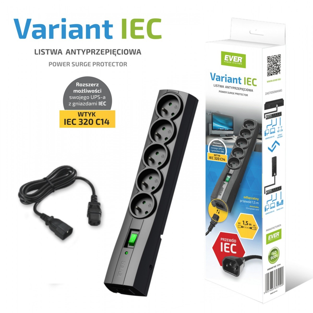 Listwa zasilająca Ever Home/Office SurgeArrest Variant IEC 5 gniazd 1.5m