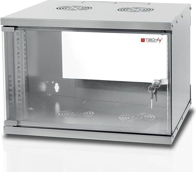 Szafa wisząca rack 19'' 6U 500x320 mm szara (drzwi przednie szklane, zmontowana) Techly