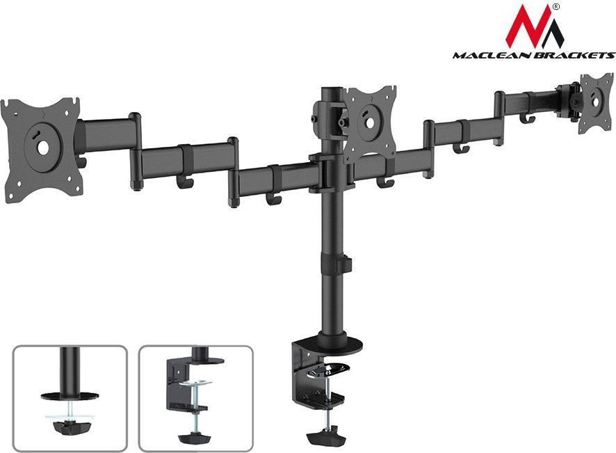 Uchwyt do mocowania LCD 13" - 27" - 8 Kg - 3 monitory - Biurkowy; obrotowy; dwuramienny Maclean