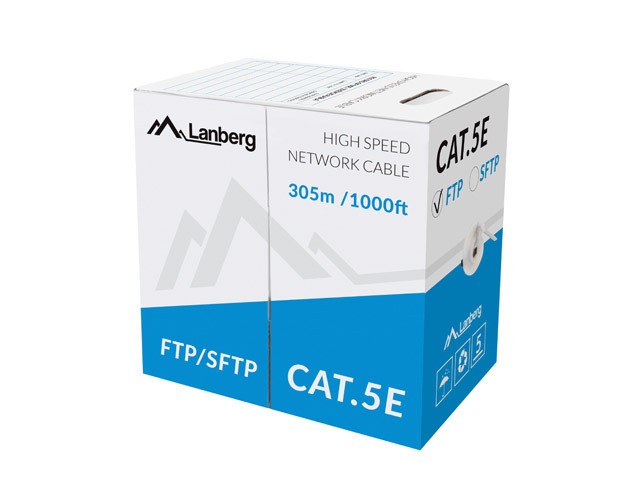 Kabel sieciowy FTP skrętka, Drut 305 m kat. 5e CU Szary Lanberg