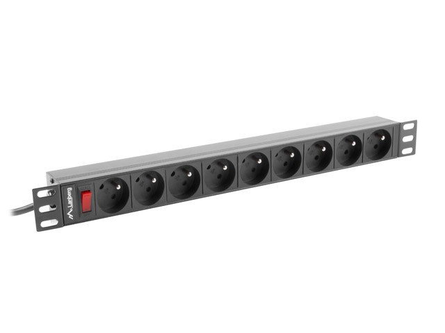 Listwa zasilająca Lanberg Rack 19" 1U 250V/16A 4000W 9 x FR ; wtyk Uni-schuko 3.0 m czarna