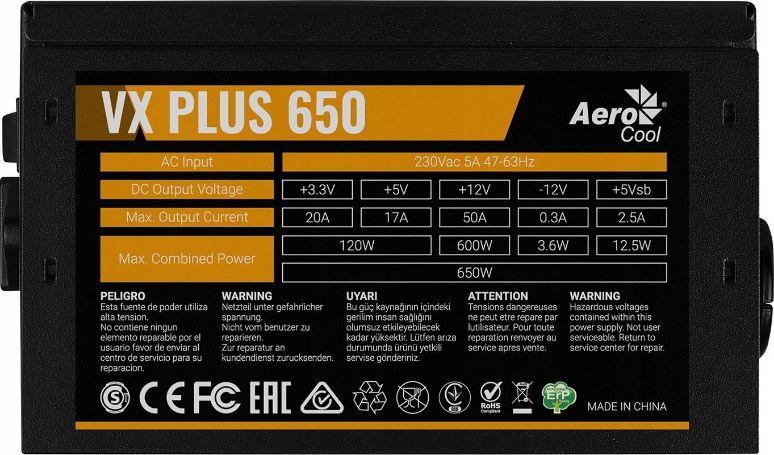 Zasilacz ATX 650W AeroCool VX PLUS 80 Plus - obrazek 4