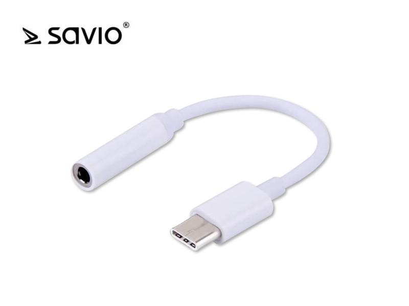Adapter USB Type-C męski na Mini Jack Stereo żeński Savio Biały