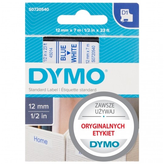 Taśma do drukarki etykiet Dymo D1 12 mm x 7 m biała taśma/niebieski nadruk